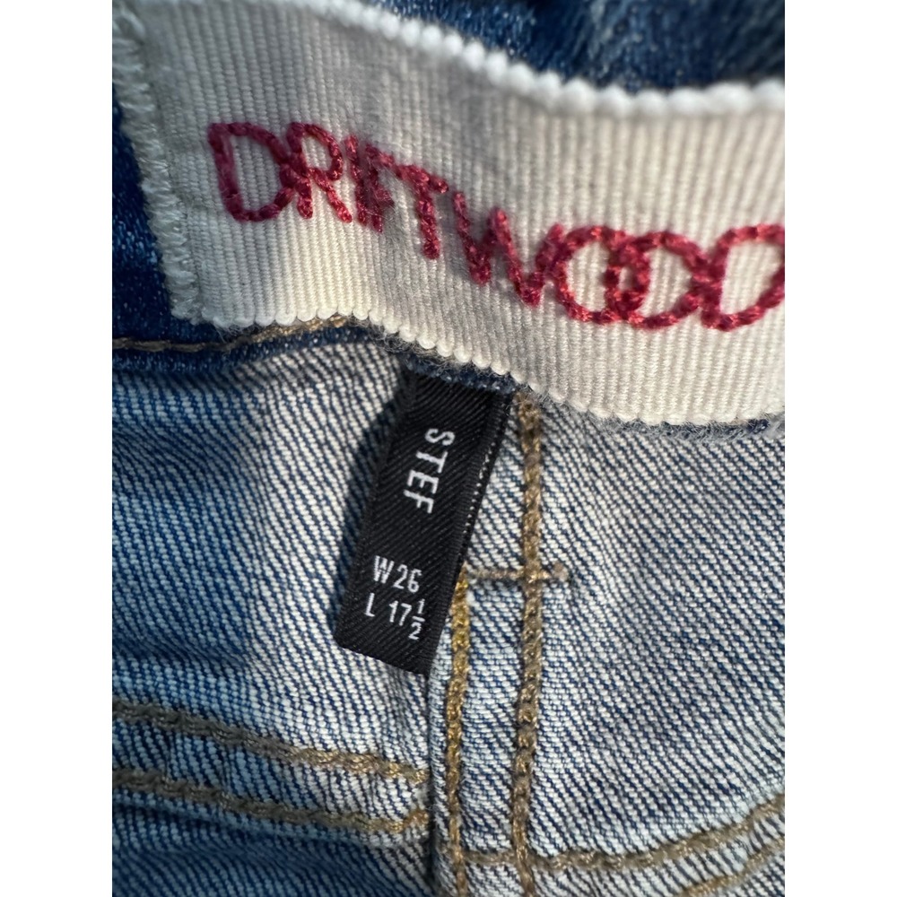 DRIFTWOOD Light Blue Denim Mini Skirt with Pink Floral Embroidery - Picture 5 of 6